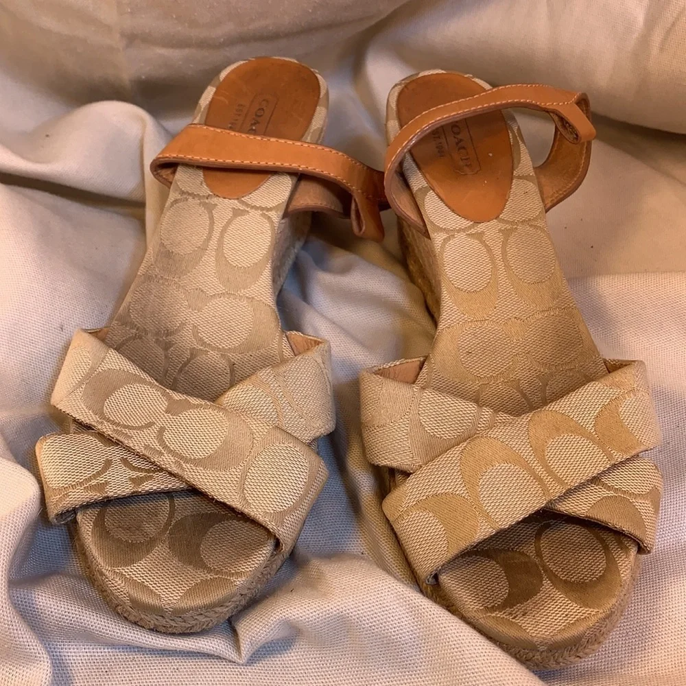 Coach leather detail espadrilles iconic logo wedge